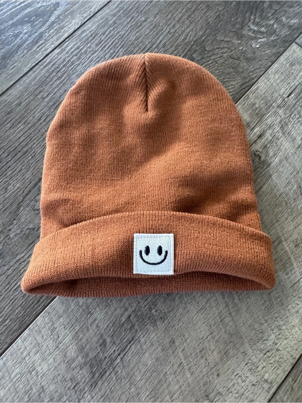 Kids Smiley Beanie - Rust Brown Medium Toddler